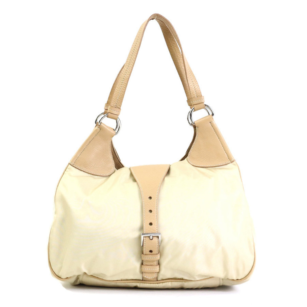 Prada Tessuto Leather buckle shoulder bag Tan White